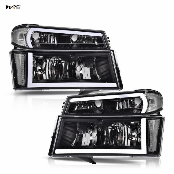 LED DRL Headlights Clear Lens Black Housing Clear Reflector Left Right Head