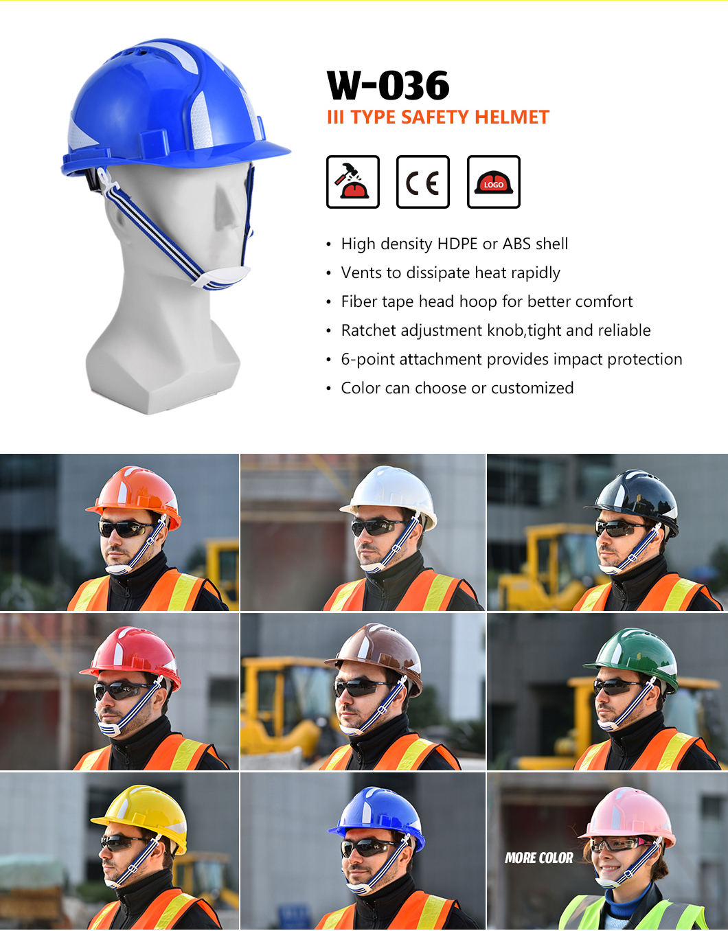 High Density ABS Shell Safety Work Helmet White Workplace Safety Equipments