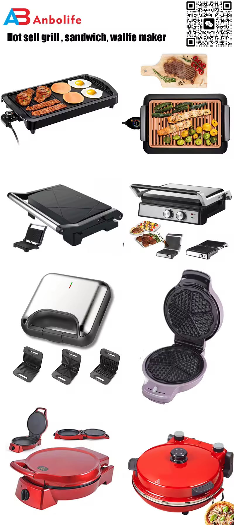 Household Contact 2000w Sandwich Press Grill Detachable Plate Panini Grill
