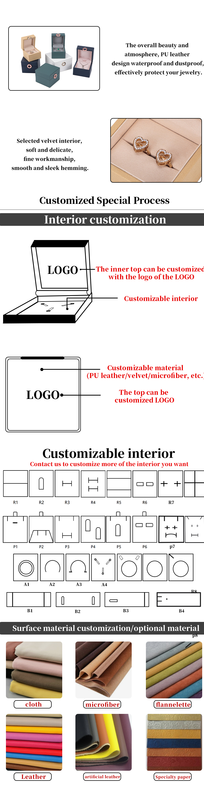 Custom Hot Stamping Logo Four-Leaf Clover PU Leather Jewelry Box for Customized Size Rings