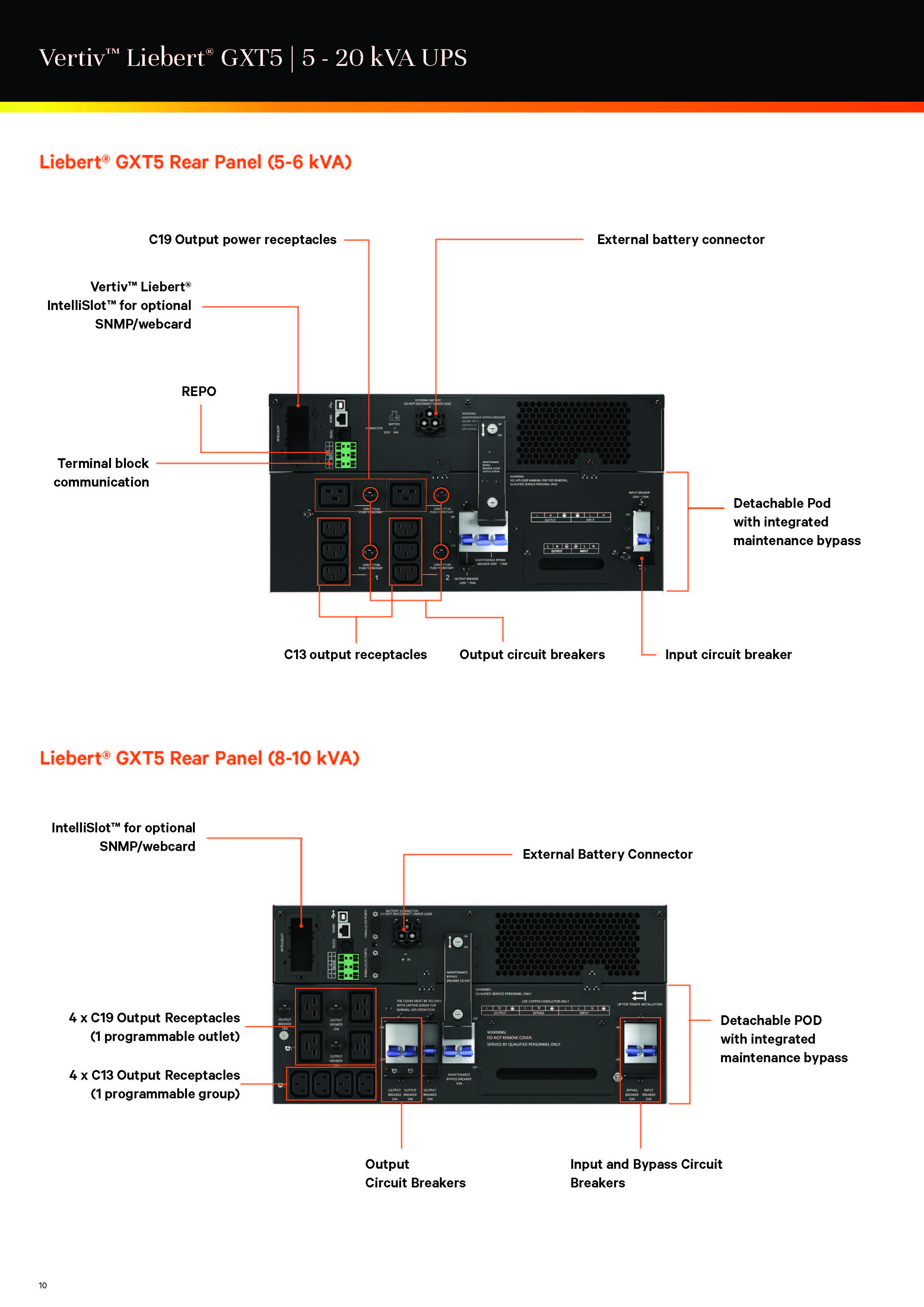 Vertiv GXT5 5KVA 6KVA 8KVA 10KVA 16KVA Online 220v UPS for Telecommunications Output