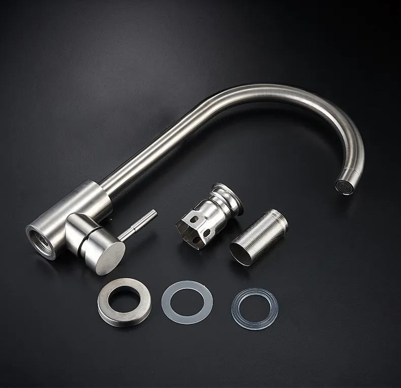 304 Stainless Steel Flexible Pull Out Down Kitchen Mixer Tap Modern Silver Sink Faucet
