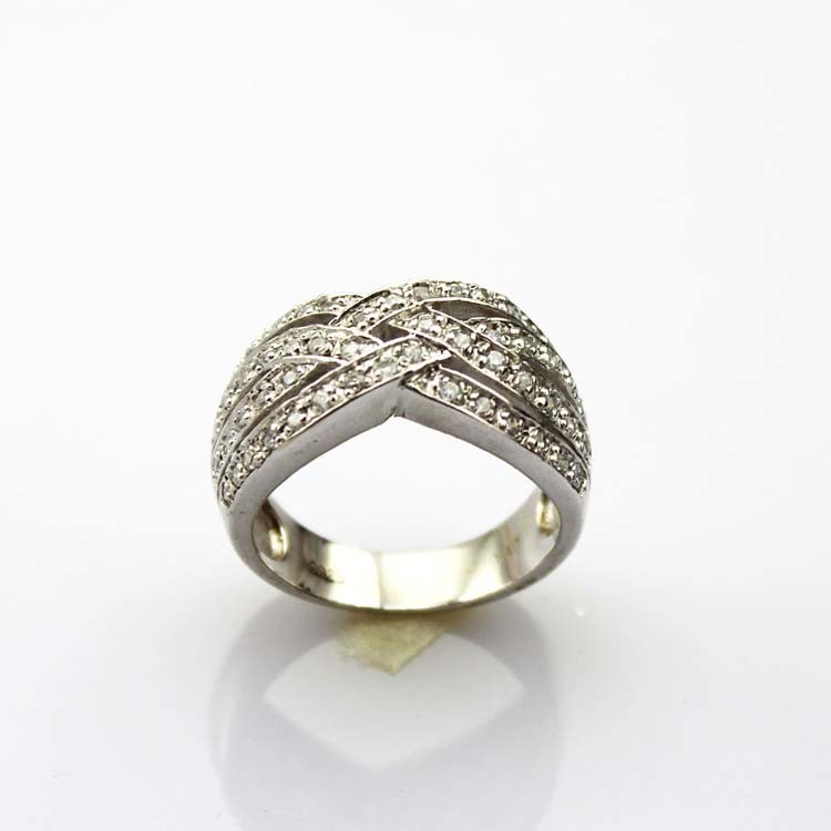 Sterling Silver Pave Cubic Zircon Crossover Band Ring(SRJ-398)