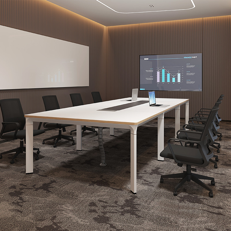 White Meeting Room Furniture Wood 8 Person Conference Room Table And Chairs