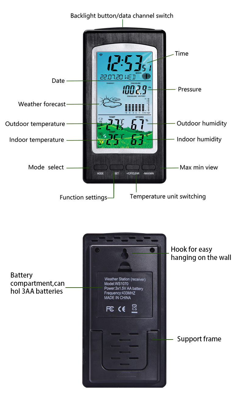 Indoor And Outdoor Wireless Weather Station With Precision Temperature And Humidity Meter