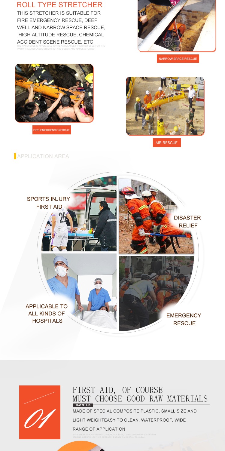 Class I Firefighting Multifunctional Sked Rescue Stretcher in Orange for Firefighting