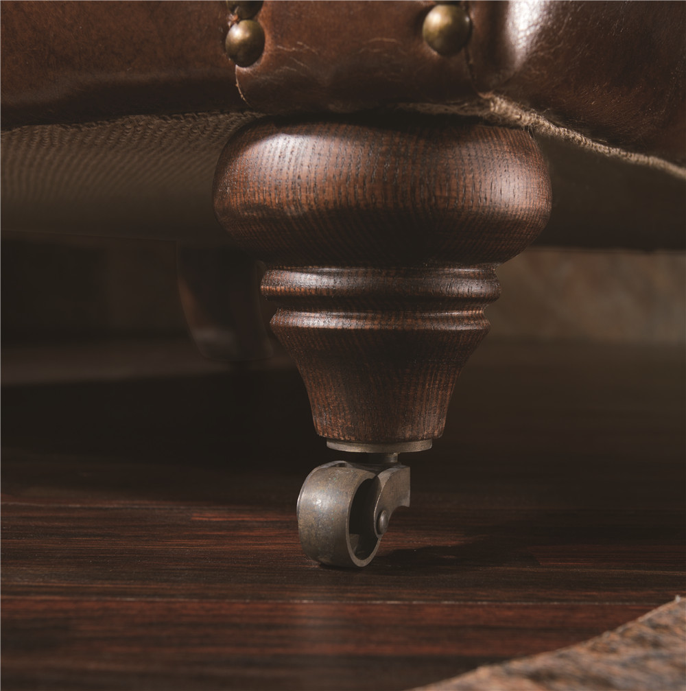 Top Grain 3 Seater Brown Leather Sofa , Three Seater Leather Settee Brass Wheel Legs