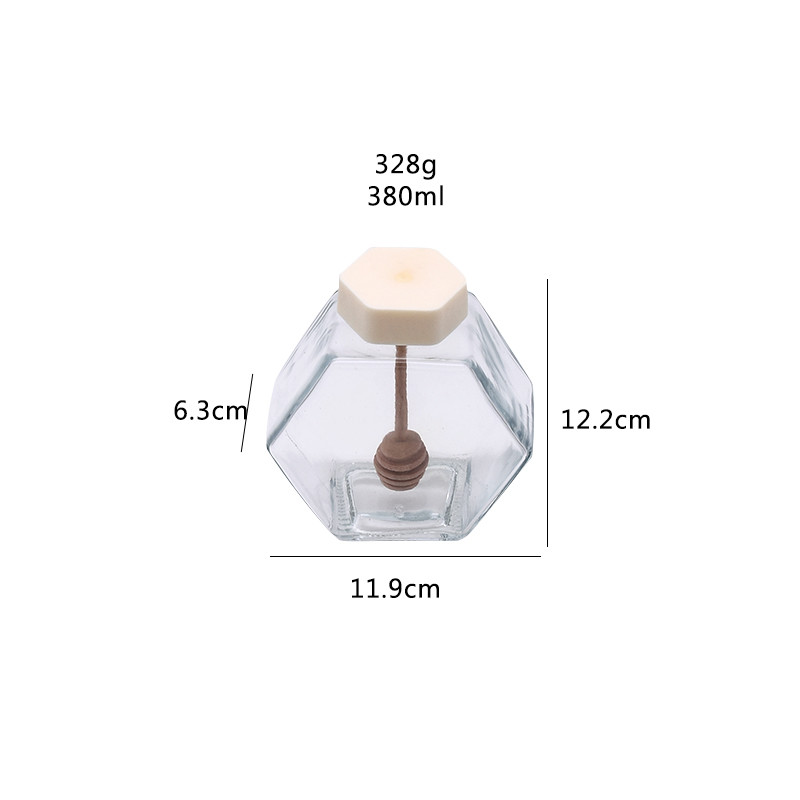 Hexagon Empty 240ml 380ml Glass Honey Jars With Dipper Eco - Friendly