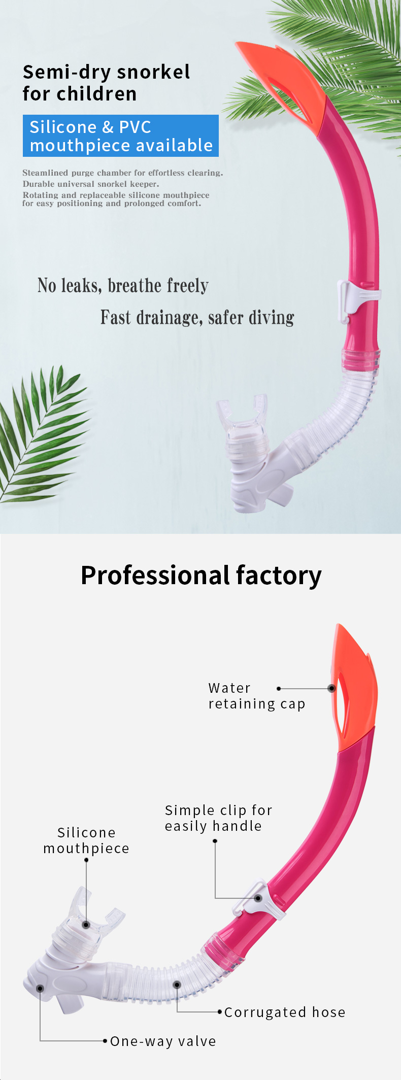 Silicone PVC Mouthpiece Breathing Snorkel Scuba Diving Tube Equipment Semi Dry