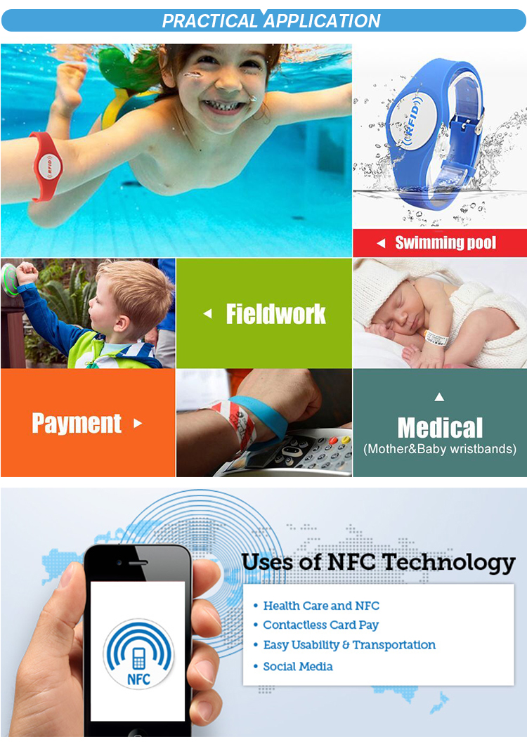 Waterproof RFID NFC Bracelet Silicone Material For Festival