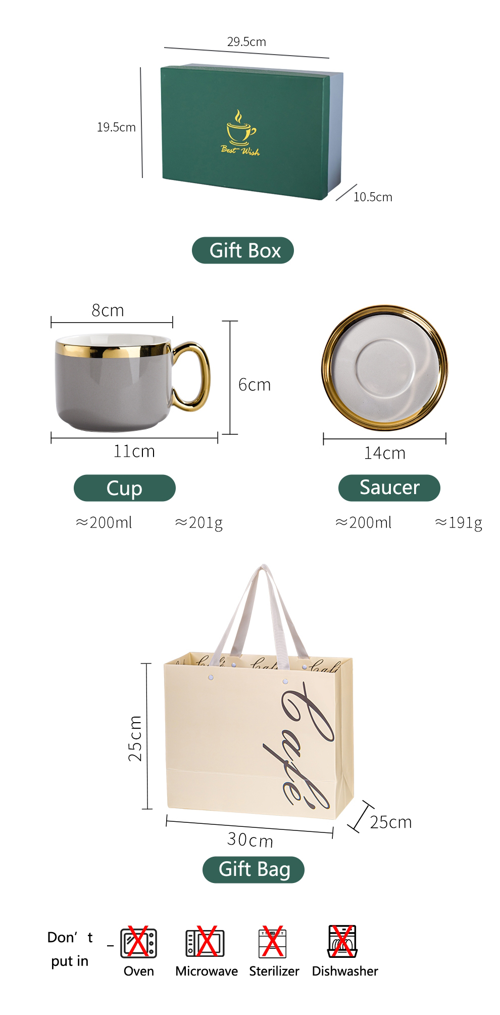 Business Gifts Occasion Porcelain Gold Rim Cup And Saucer Set For Mom On Mother'S Day