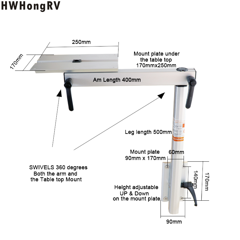HWHongRV Height Adjustable Campervan Table Leg with swivel of table mount for the RV & Marine is made of Aluminum Alloy