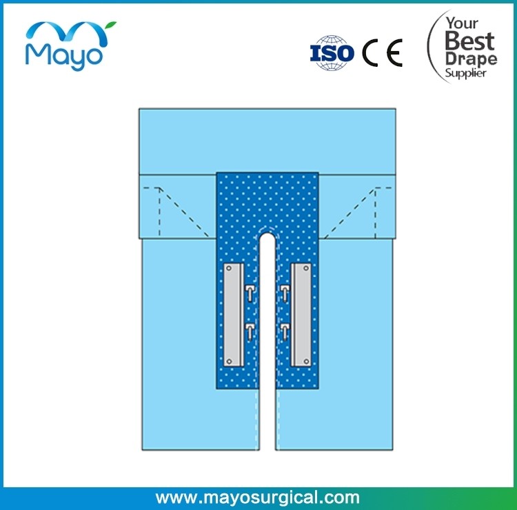 Sterile Cardiothoracic Drape With Reinforcement U Split Dual Clear PE Fluid Control Pouches