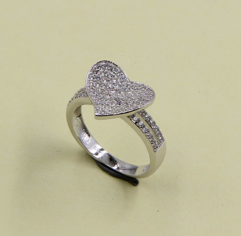Pave Prong Heart Shape Wedding Band Ring 925 Silver CZ Eternity Band Rings Size 5-10 Sterling Silver Spoon Rings