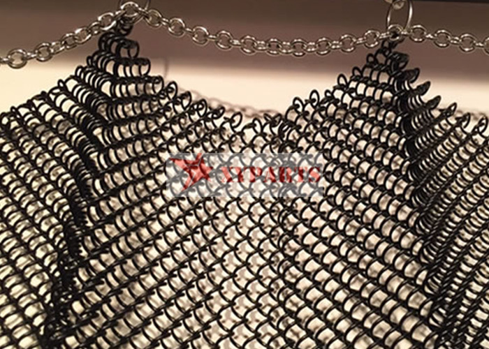 Black Color Architectural Metal Coil Mesh Curtain For Interior Decoration