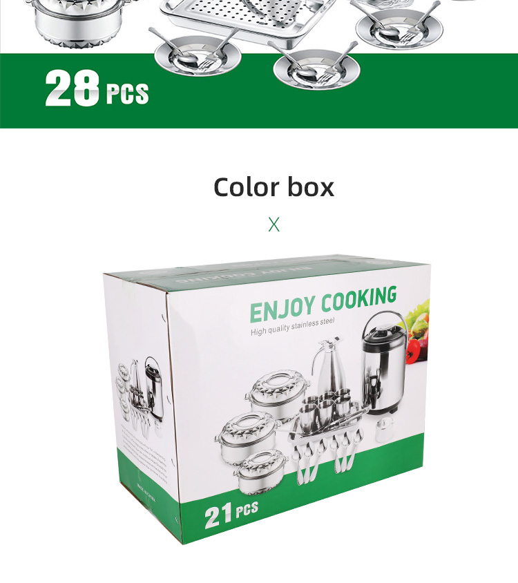 Amazon TOP Seller Different Piece Cookware Set Custom Pots And Pans Wholesale 28pcs Stainless Steel Cooking Pot Set