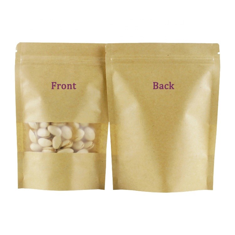 Doypack Resealable k Brown Kraft Paper Standing Up Pouches Food Grade Packaging Zipper Bags With Frosted Window