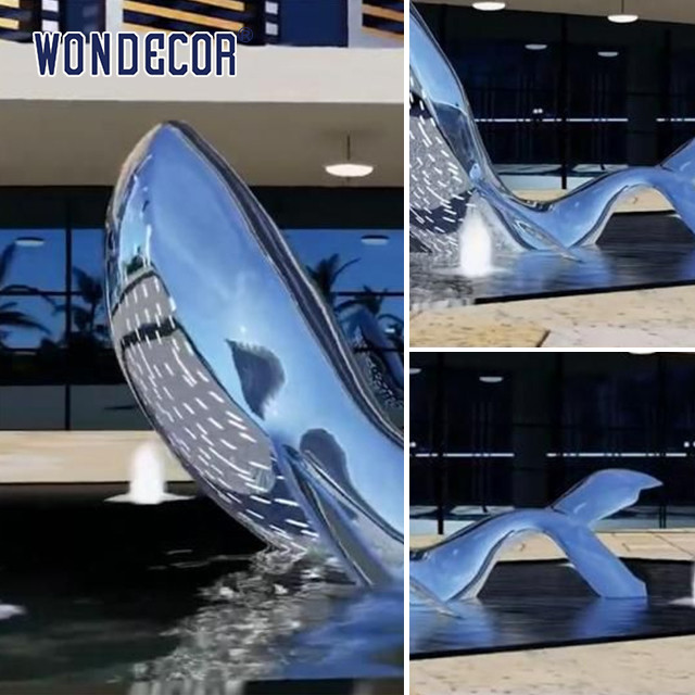 Large Outdoor Metal Art Abstract Marine Animals LED Lights Whale Stainless Steel Sculpture