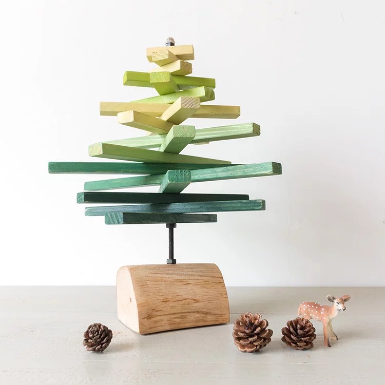 wooden rotating tree Christmas building block decoration desktop Christmas ornaments