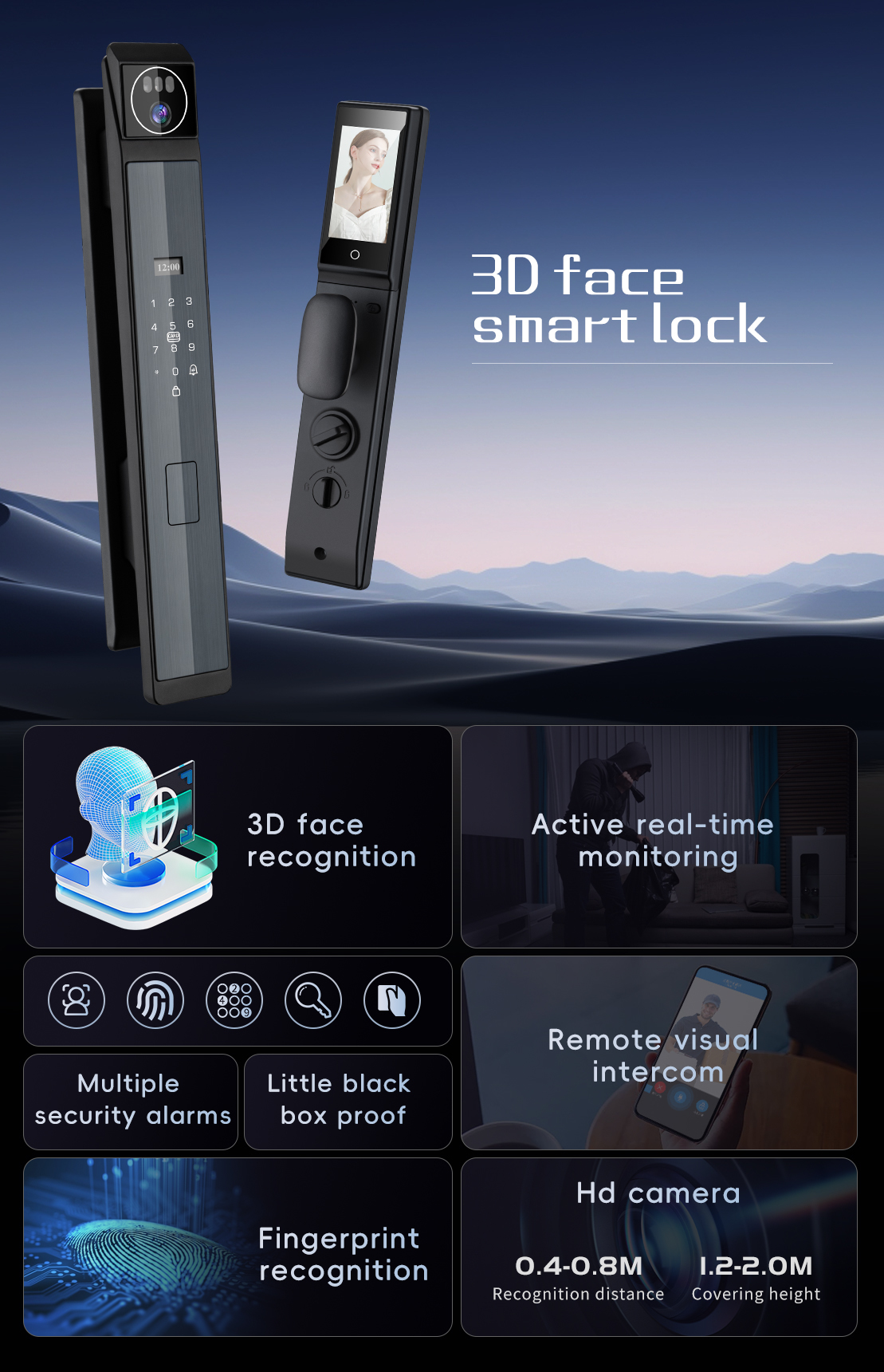 S940Max Automatic Door Lock With 3D Face ID Fingerprint Code WiFi Video Calling Key Card