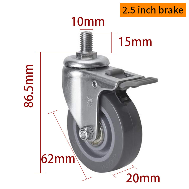 EDL Mini Caster Wheels 2.5inch 40kg Threaded TPU by Swivel and Brake type
