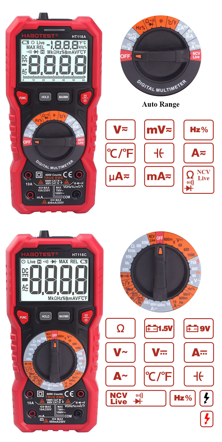 Digital Voltmeter Ammeter Ohmmeter Multimeter Digital Volt AC DC Tester Meter with Capacitance Frequency Temperature Tes