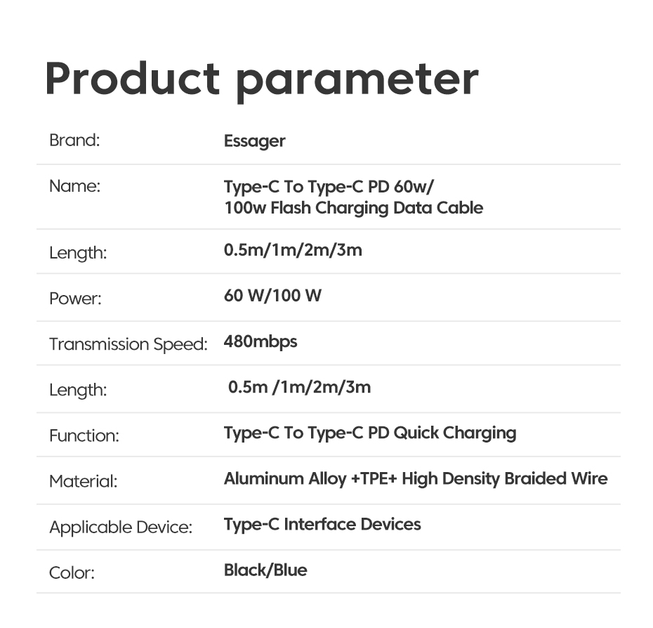 Fast Charging USB C To C Data Cable Wired Braided 100W For Mobile Phone Accessories