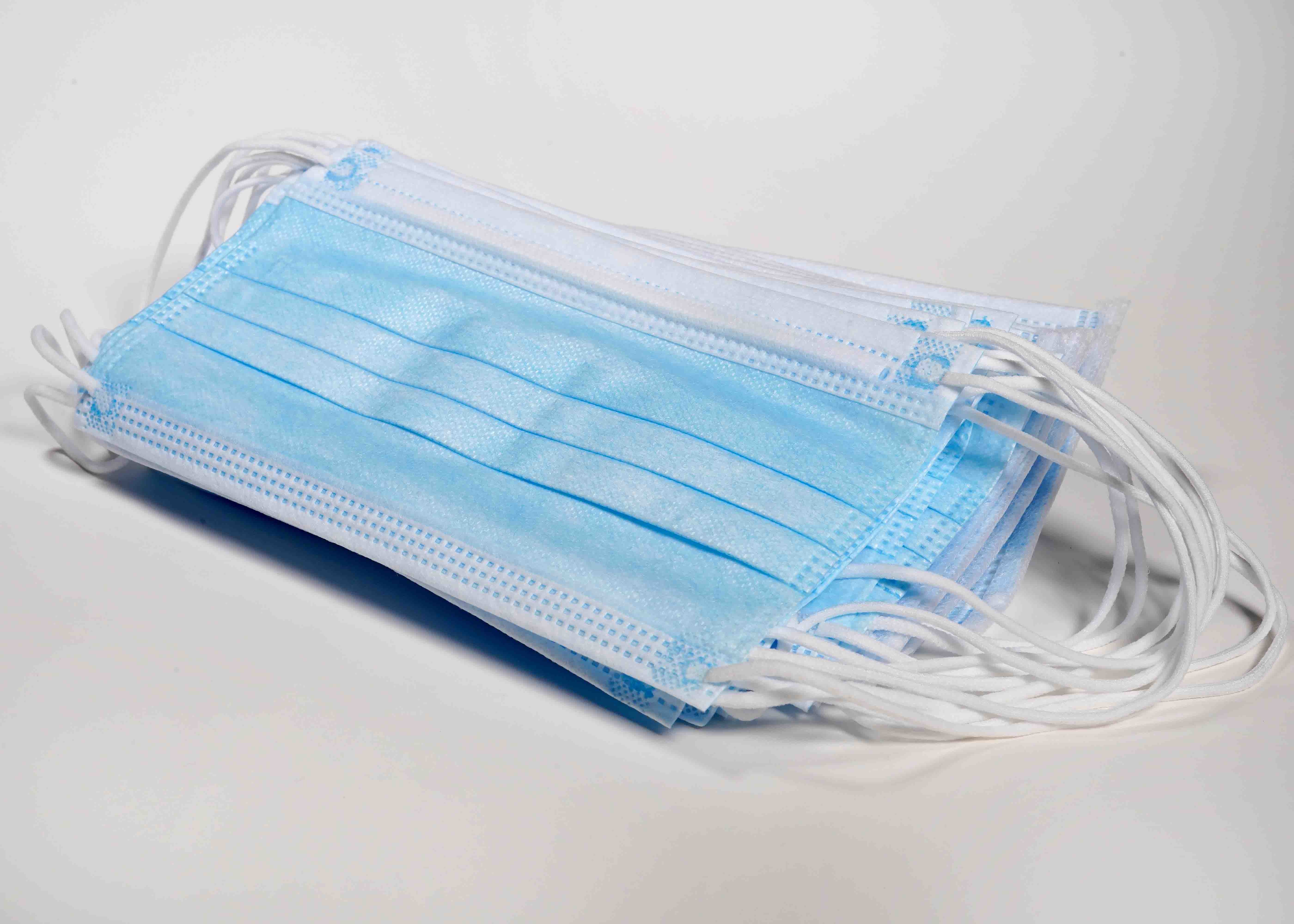 Adult Blue White Disposable Mouth Mask With Flexible Adjustable Earloops