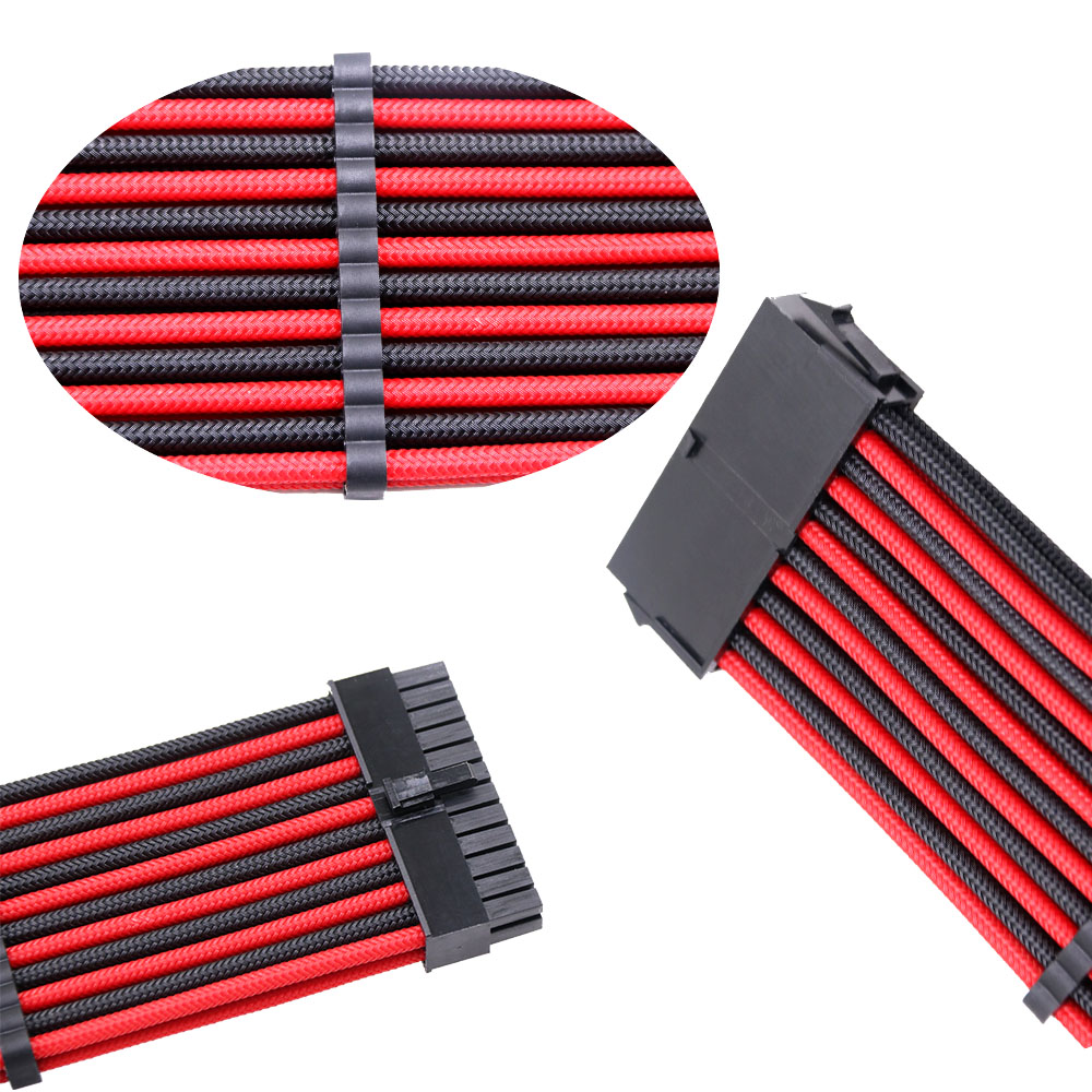 Extension Cord Power Cable ATX 24Pin braided extension cable Black&Red 18AWG