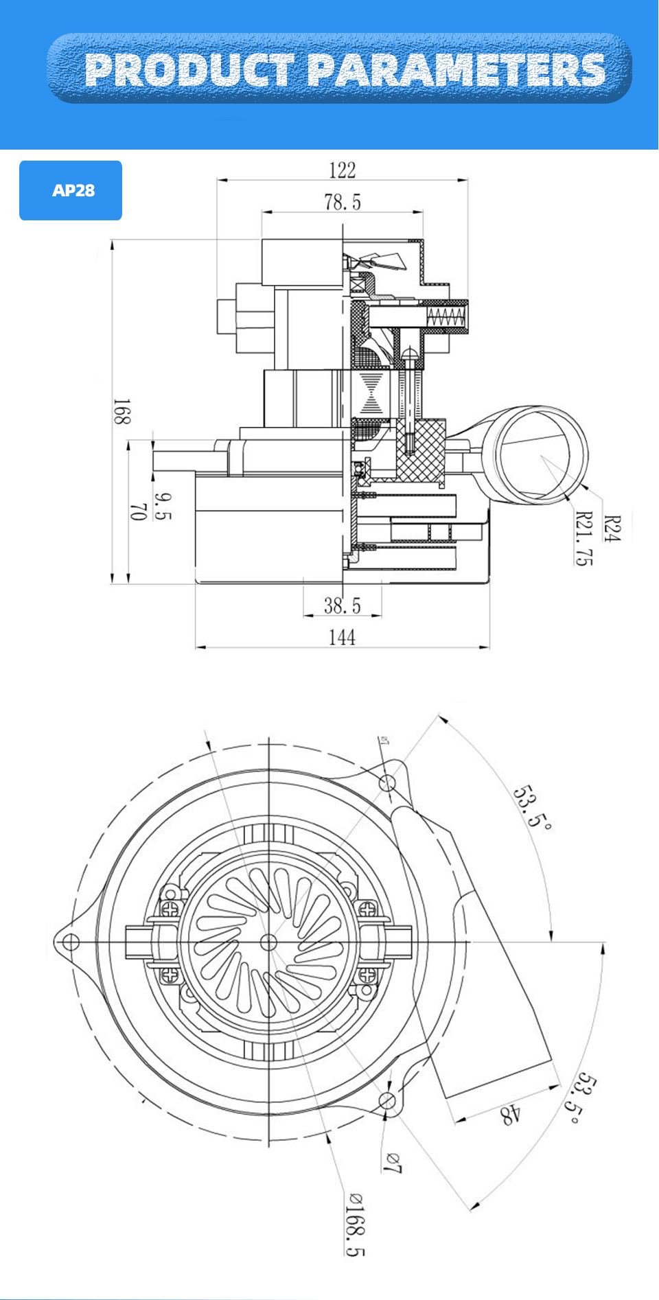 Faradyi Customize 12V 24V Industrial Brushless Vacuum Cleaner Motor For Floor Scrubber Walk-behind Washing Machine