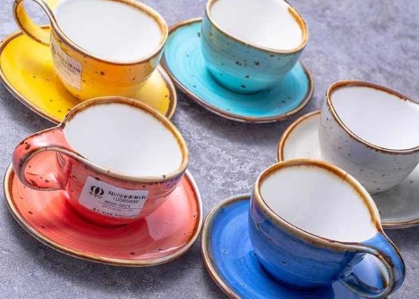 Quality 90ml 250ml Multicolour Rustic Stoneware Coffee Mugs Saucer Set for sale