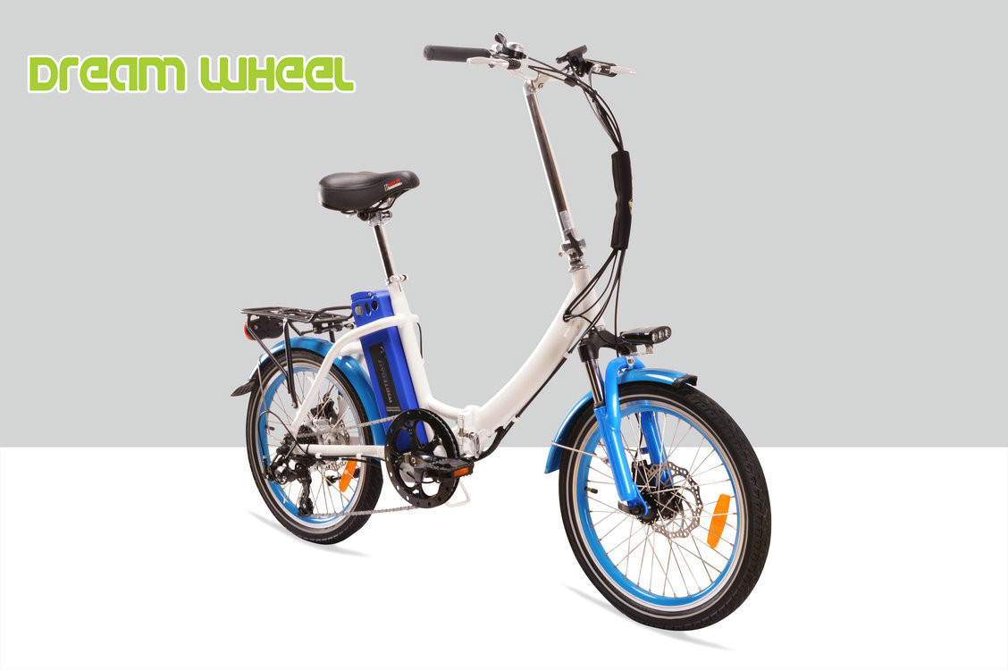 Blue Mens Women'S Electric Folding Bike , Citizen Folding Electric Bike 20" Wheels