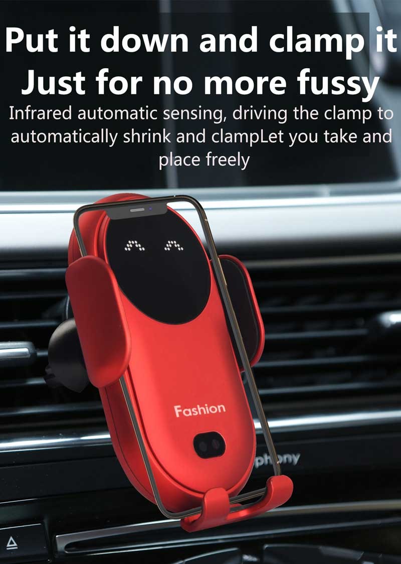 QI 10W Phone Stand Wireless Charger Gravity Auto Clamping For Car