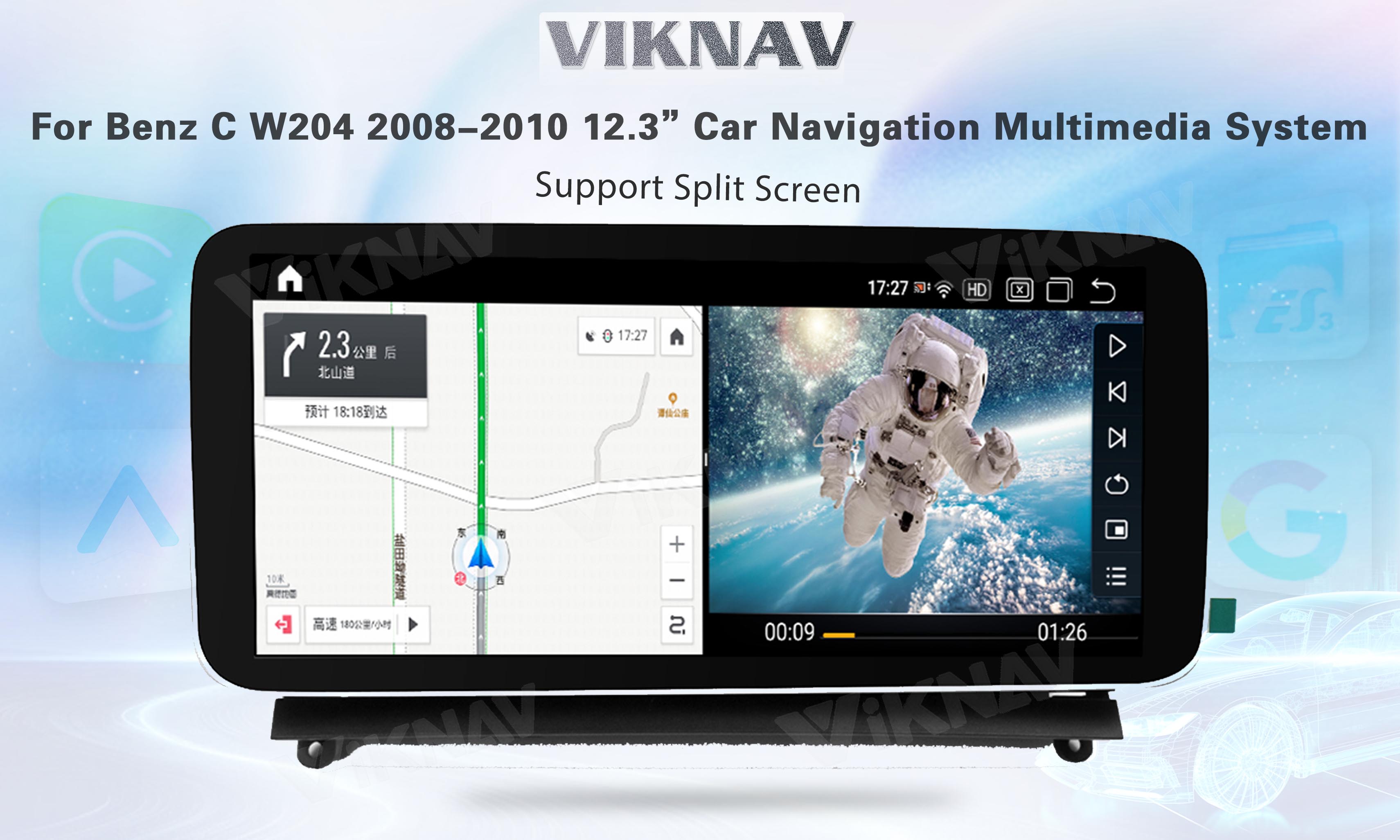 Viknav 12.3 Inch Android Car With Screen Multimedia Player For Mercedes Benz C Class W204 2008-2010 GPS 2Din NTG4.0