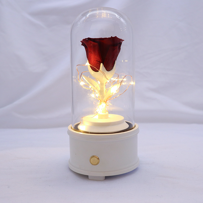 Customized Color Preserved Rose Glass Dome Bluetooth Speakers For Home Decoration
