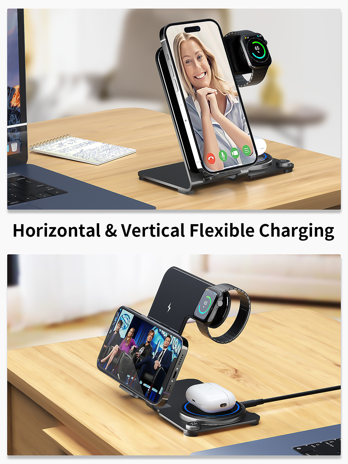 Metal Wireless 3 In 1 Charging Stand PD/QC Stylish High Charging Effeciency