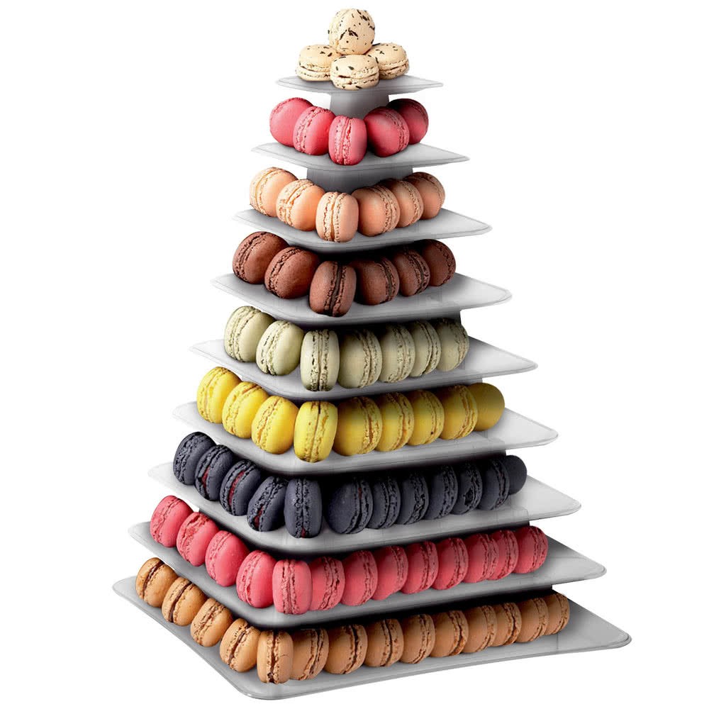 9 Tier Plastic Square Macaron Tower Stand Display For French Takeaway Food Packaging