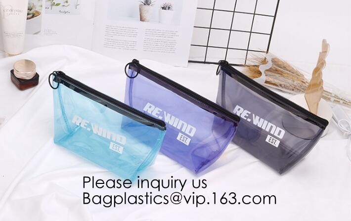Clear Zipper Pouch with Strap Makeup Bag PVC Cosmetic Pouch,Printing Clear Zip lockk Cosmetic PVC Pouch, bagease, bagplast