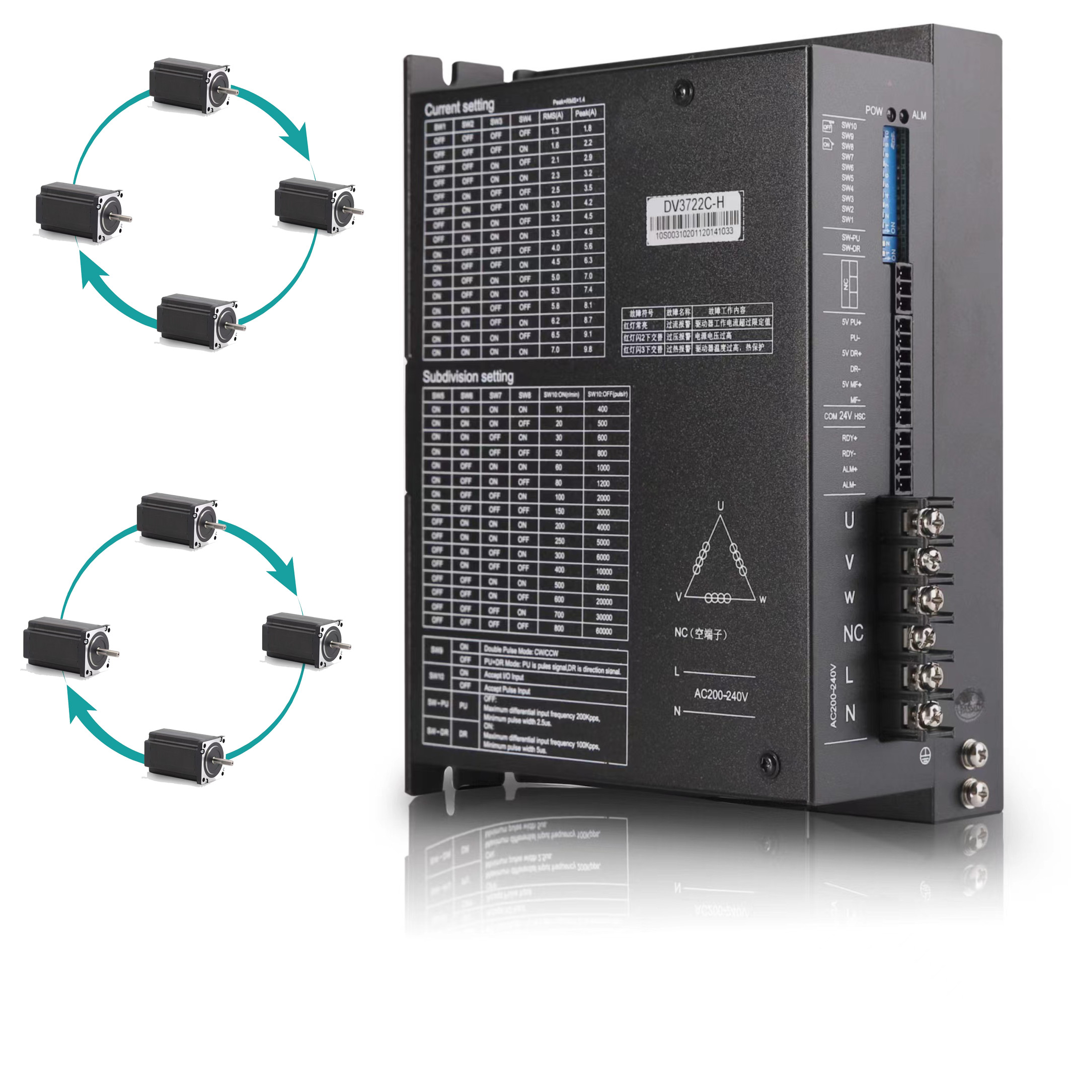 Closed Loop Stepper CNC Motor Driver Practical 0.4KW-22KW Black
