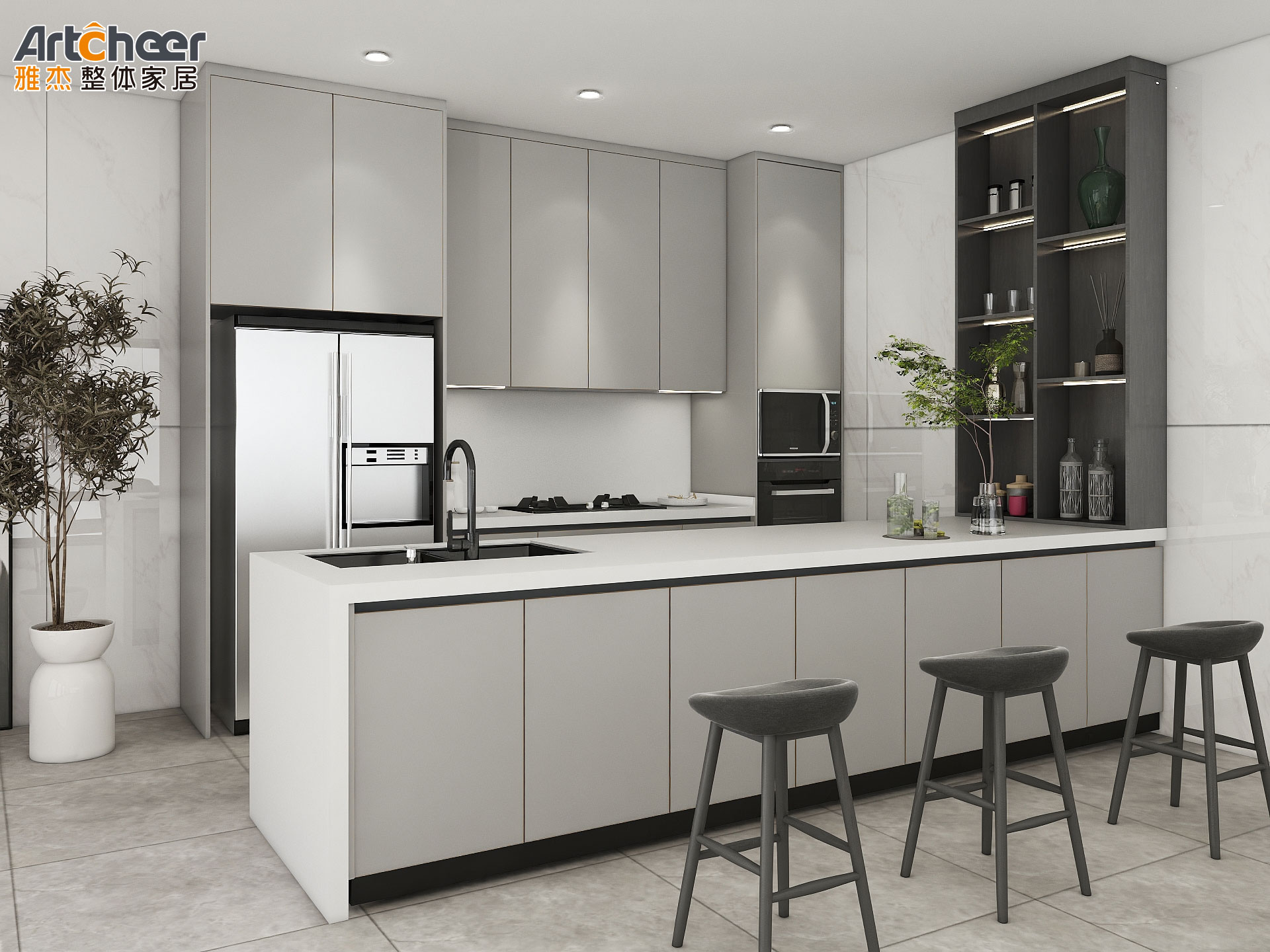 Modern Kitchen Furniture Kitchen Cabinet Set with Outdoor BBQ Design and Sofa Close Hinges