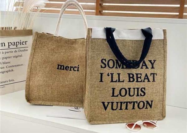 Handbag women's large capacity fashion customs logo words letter brown linen bag