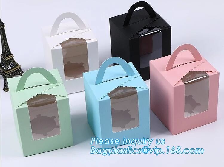 Wholesale custom Paper Cookies packing Cake Box with PVC window,Wholesale Plastic Square Birthday Wedding Packaging Clea