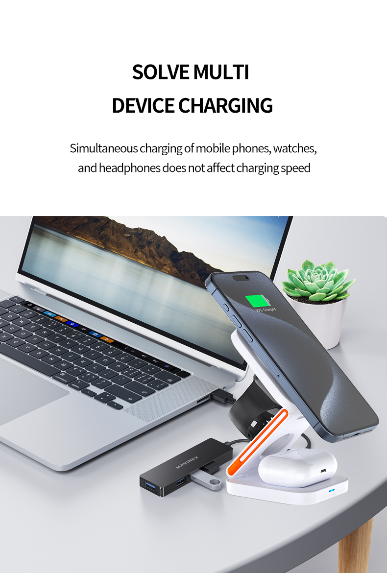 Over Charging Protection 3 In 1 Wireless Charger Stand IPhone And Samsung Watch