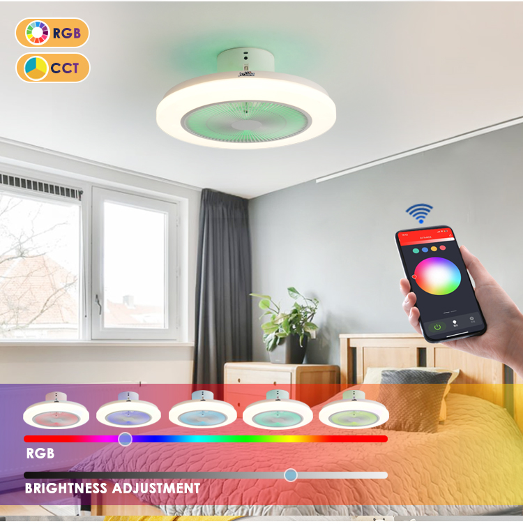 19 INCH/OEM LED Ceiling Fan with White Finish and RGB Atmosphere Light Hidden Blades