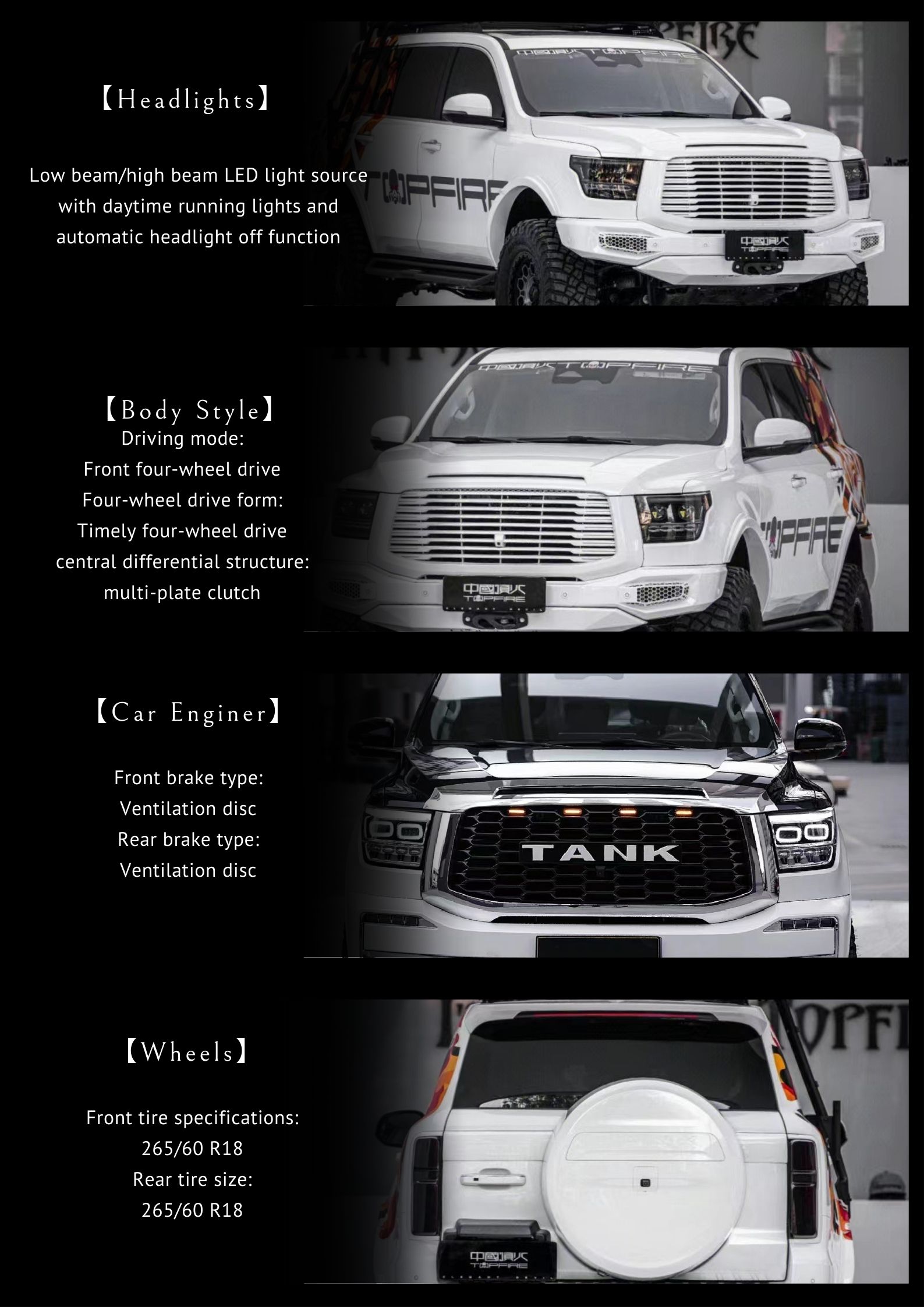 8 Speed 227Hp Engine Retrofit Great Wall Tank 300 500 Jeep Car for 5-Door 5-Seater SUV