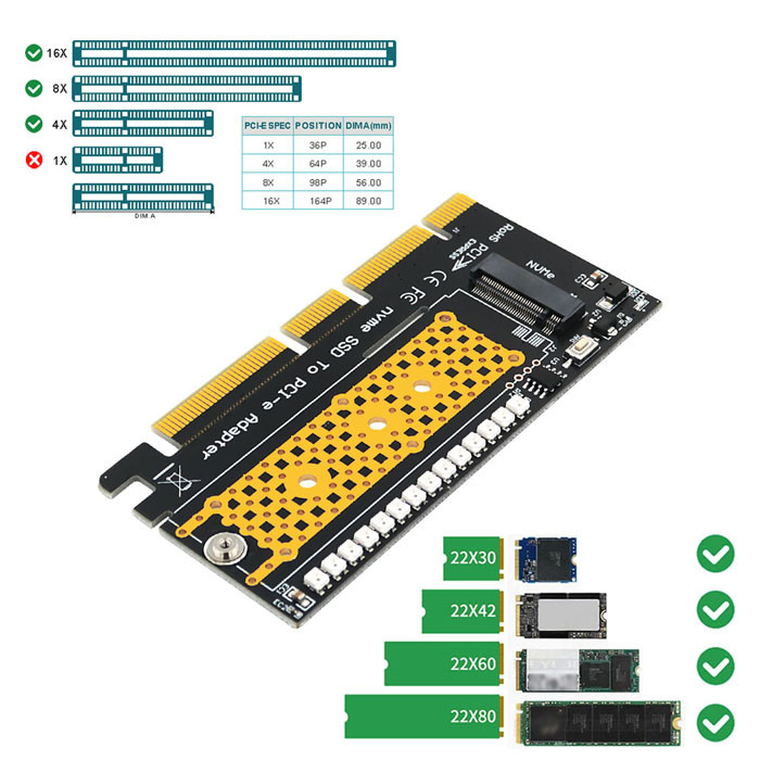 M.2 Nvme SSD To PCI E Adapter 4X 8X 16X With 3528 Colorful Flash LED