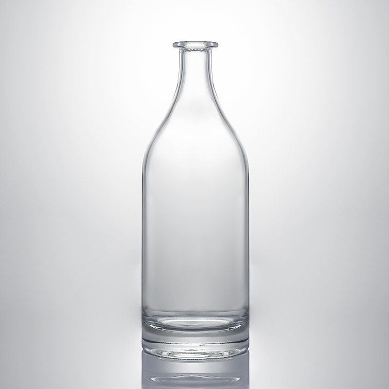 Clear Glass Liquor Bottle with Embossed Body and Cork Stopper