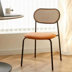 Modern Stackable Rattan Dining Chair with Metal Frame