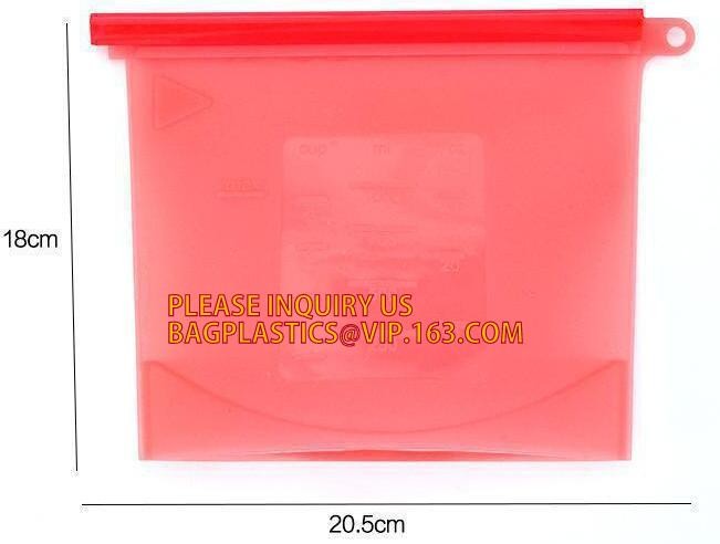 Storage preservation reusable silicone food bag,FDA reusable silicone storage food bag with Zip lockk in microwave bagease