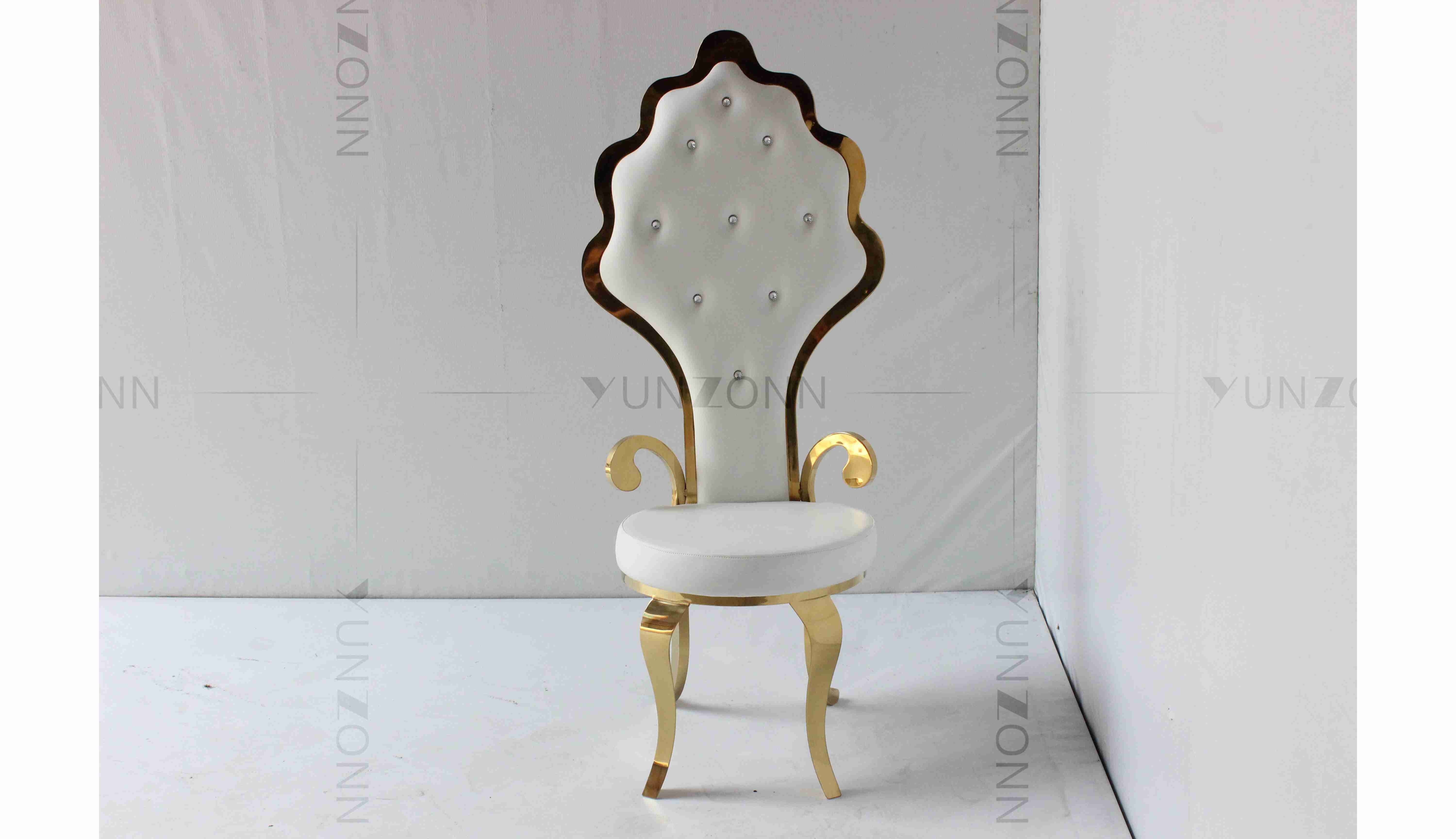 White PU wholesale bride and groom wedding stainless steel gold high chair